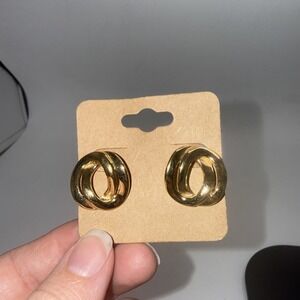 Vintage Monet Earrings Gold Tone Statement 3/4"Length Classy Signed W Orig Back